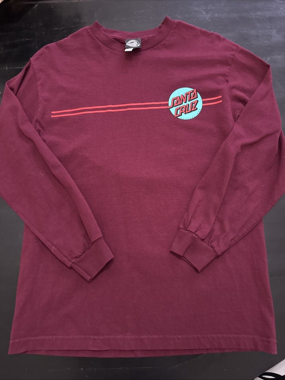 Santa Cruz Red Long Sleeve T-Shirt Medium Graphic Tee Skater Surfer Double Sided